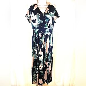 2/$20 OUGES XL Tropical Print Maxi Long Dress